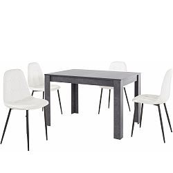 Set sivého jedálenského stola a 4 bielych jedálenských stoličiek Støraa Lori Lamar