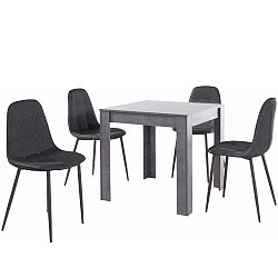 Set sivého jedálenského stola a 4 čiernych jedálenských stoličiek Støraa Lori Lamar Duro