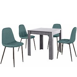Set sivého jedálenského stola a 4 modrých jedálenských stoličiek Støraa Lori Lamar Duro
