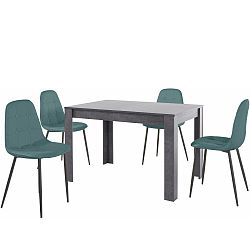 Set sivého jedálenského stola a 4 modrých jedálenských stoličiek Støraa Lori Lamar