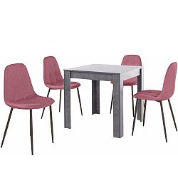 Set sivého jedálenského stola a 4 ružových jedálenských stoličiek Støraa Lori Lamar Duro