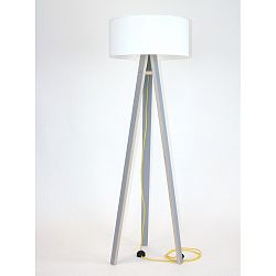 Sivá stojacia lampa s bielym tienidlom a žltým káblom Ragaba Wanda