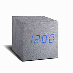 Sivý budík s modrým LED displejom Gingko Cube Click Clock
