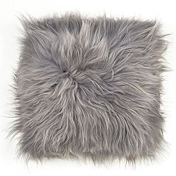 Sivý obojstranný kožušinový vankúš s dlhým vlasom, 45 × 45 cm