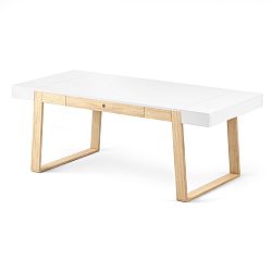 Stôl z dubového dreva s bielou doskou a bielymi detailmi Absynth Magh, 198 x 100 cm