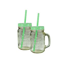 Súprava 2 pohárov so zeleným vrchnákom a slamkou JOCCA Straw, 430 ml