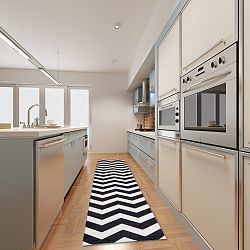 Vysokoodolný kuchynský koberec Webtappeti Optical Black White, 60 × 150 cm