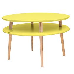 Žltý konferenčný stolík s prírodnými nohami Ragaba UFO, Ø  70 cm